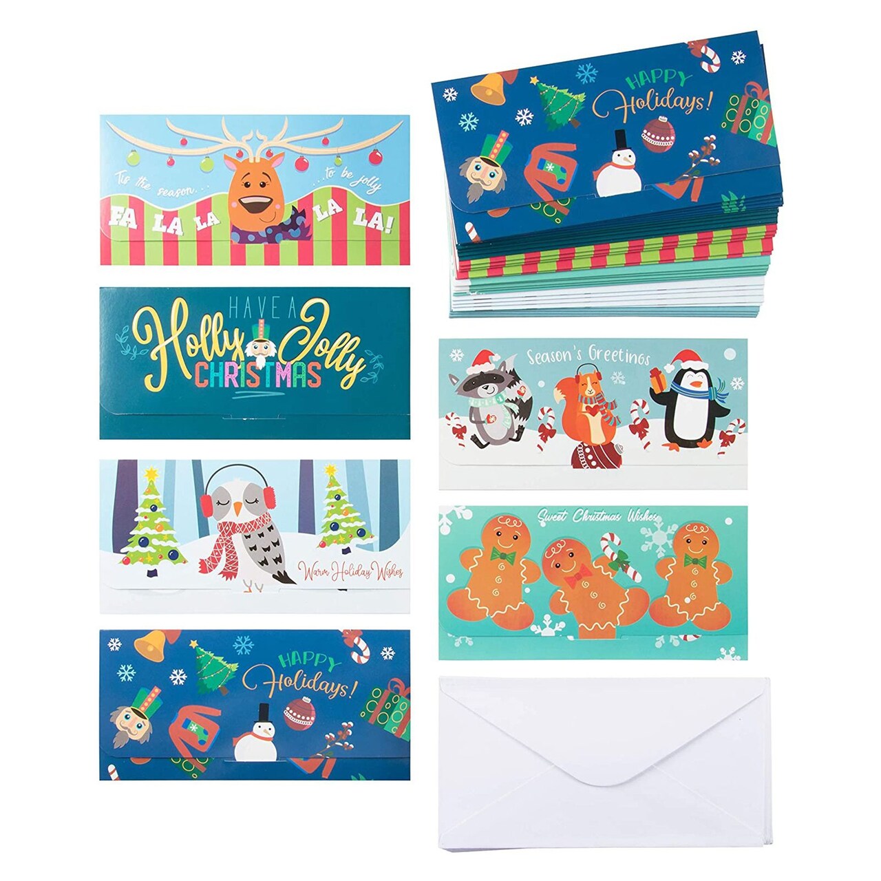 Sustainable Greetings 36 Pack Christmas Money Holders for Cash, Money Holders for Christmas Gifts, Holiday Cards with Envelopes, 6 Holiday Designs (7.25 x 3.5 In)